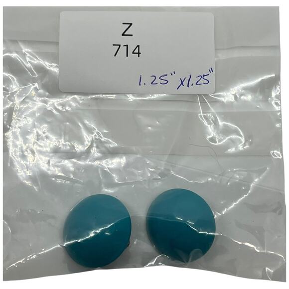 Vintage Teal Button Clip-On Earrings, Round Metal Statement Accessories - Picture 8 of 8